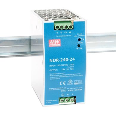 Блок живлення Mean Well на DIN-рейку NDR-240-24 (240W; 10A; 24V; IP20) Series "NDR" 651018 купити в Харкові, Україні: ціна, відгуки, характеристики