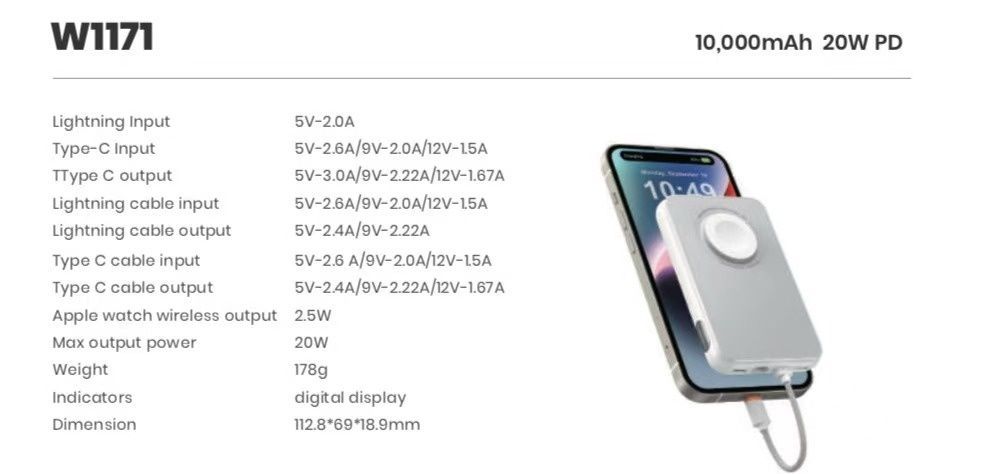 Внешний аккумулятор Power Bank VEGER PD 10000MAH (W1171) W1171 купить в Харькове, Украине: цена, отзывы, характеристики