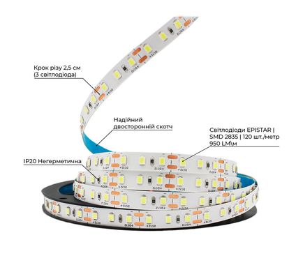 Светодиодная LED лента PROLUM™ 12V; 2835\120; IP20; Series "S" 320022 купить в Харькове, Украине: цена, отзывы, характеристики