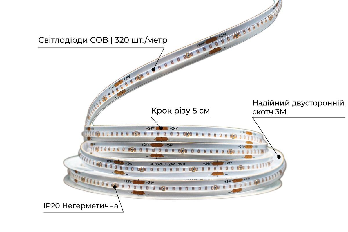 Светодиодная LED лента PROLUM&trade; 24V; СОВ; 320; LED; IP20; Series "PRO" 350006-S купить в Харькове, Украине: цена, отзывы, характеристики